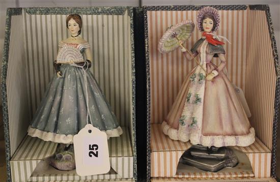 Two Royal Worcester Victorian figures by Ruth van Ruyckevelt, Caroline and Beatrice 363/500, boxed with certifcates